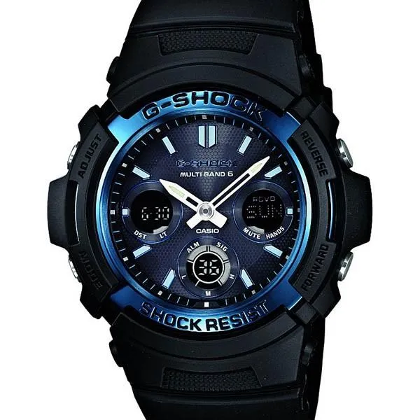 Reloj deportivo CASIO G-SHOCK azul con energía solar y radiocontrolado para hombre AWG-M100A-1AJF