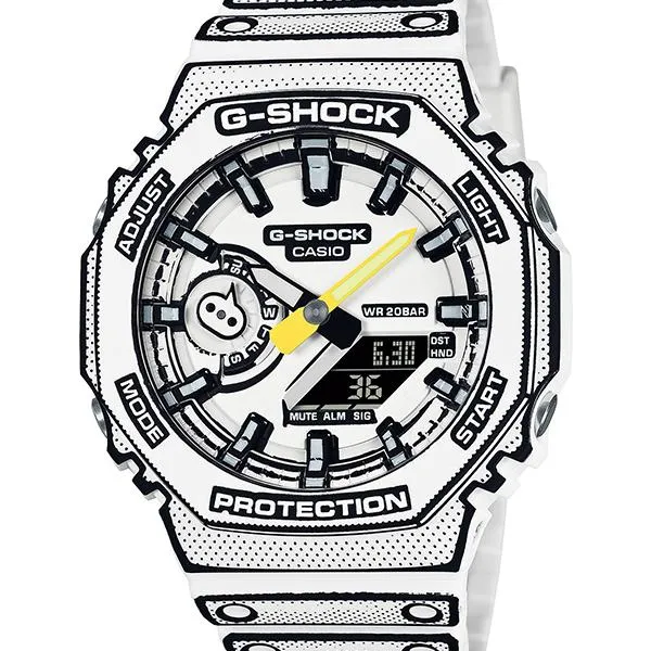 Reloj CASIO G-SHOCK GA-2100MNG-7AJR JDM MANGA THEME, blanco, analógico-digital, para hombre, fabricado en Japón.