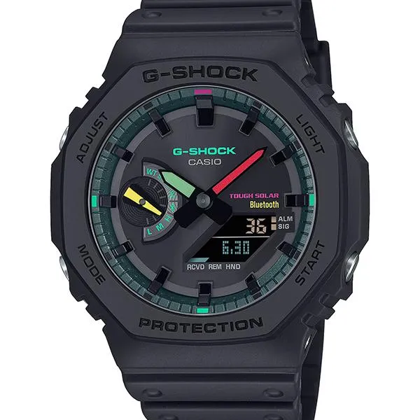 Reloj CASIO G-SHOCK GA-B2100MF-1AJF JDM Tough Solar Mobile Link analógico-digital con detalles multifluorescentes, color negro, para hombre.