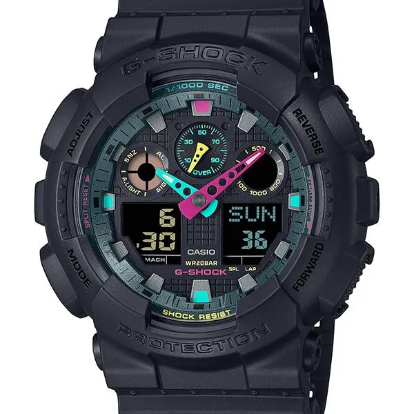 Reloj CASIO G-SHOCK GA-100MF-1AJF con detalles fluorescentes múltiples para hombre
