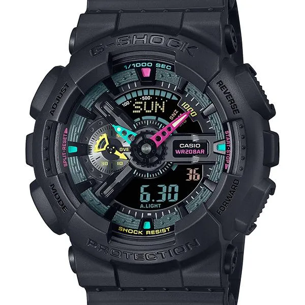 Reloj CASIO G-SHOCK GA-110MF-1AJF con detalles fluorescentes múltiples para hombre