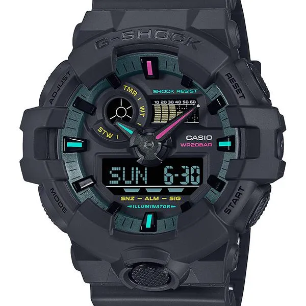 Reloj CASIO G-SHOCK GA-700MF-1AJF con detalles fluorescentes múltiples para hombre