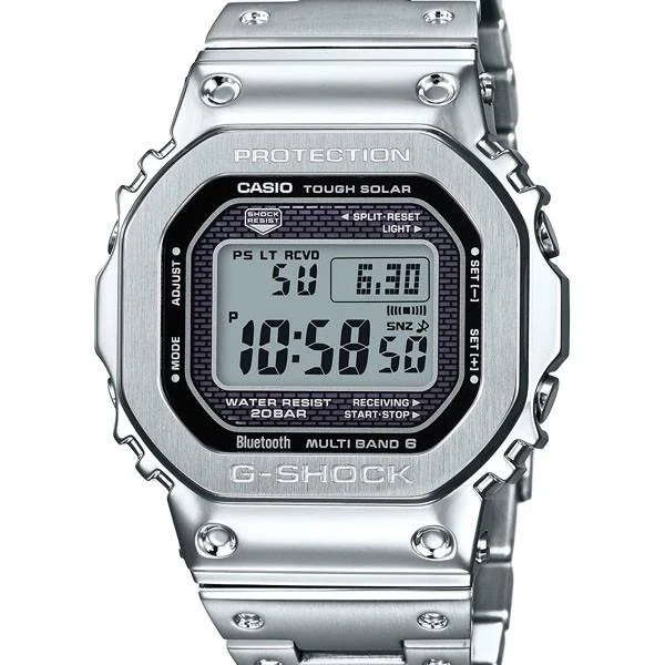 Reloj CASIO G-SHOCK GMW-B5000D-1JF JDM de metal plateado, solar, con radio y Bluetooth para hombre.