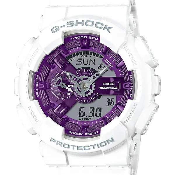 Reloj analógico-digital para hombre CASIO G-SHOCK GA-110WS-7AJF JDM Precious Heart Selection 2023, color blanco y morado.