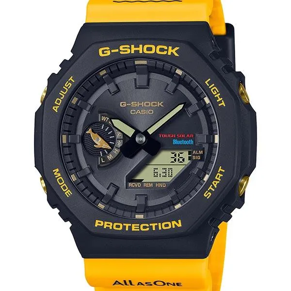 Reloj CASIO G-SHOCK GA-B2100K-9AJR JDM Tough Solar Mobile Link Analógico-Digital Ilkuji Frogman I-Search Japón Negro Amarillo para Hombre