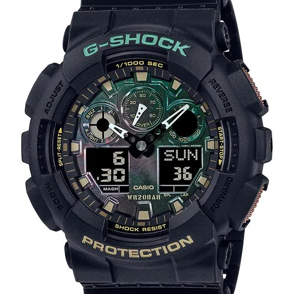 Reloj CASIO G-SHOCK GA-100RC-1AJF para hombre, color verde azulado y marrón, con caja grande