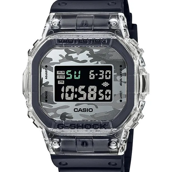 Reloj CASIO G-SHOCK DW-5600SKC-1JF con esqueleto de camuflaje negro y gris para hombre
