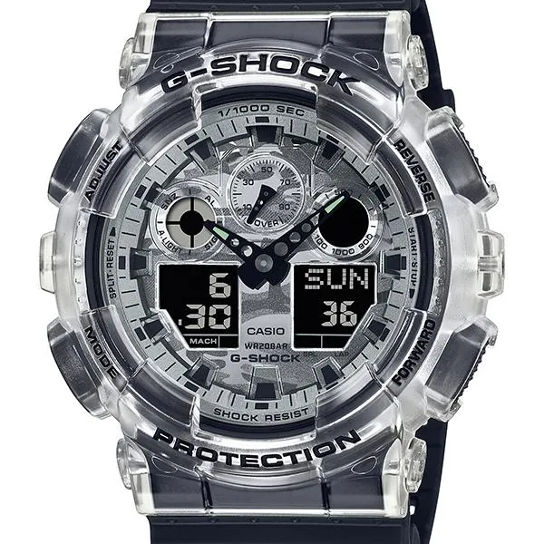 GA-100SKC-1AJF Reloj CASIO G-SHOCK con esqueleto de camuflaje negro y gris para hombre