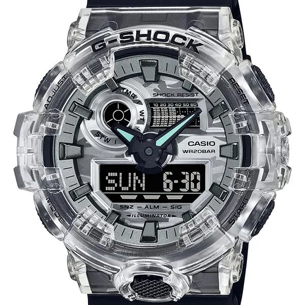 GA-700SKC-1AJF Reloj CASIO G-SHOCK con esqueleto de camuflaje negro y gris para hombre