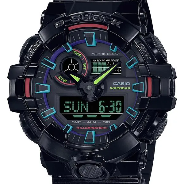 Reloj para hombre con arcoíris virtual GA-700RGB-1AJF G-SHOCK CASIO Gamer's RGB Series