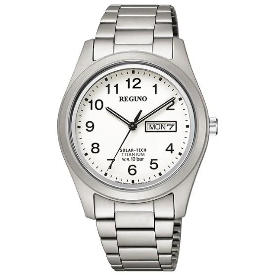 Reloj de hombre CITIZEN REGUNO KM1-415-13 JDM Solar Tech con esfera blanca y correa de cuero marrón
