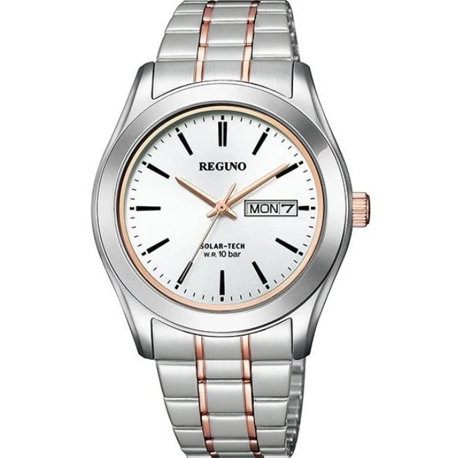 Reloj de hombre CITIZEN REGUNO KM1-237-91 Solar Plata Oro Rosa Día-Fecha JDM