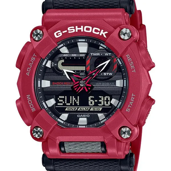 Reloj CASIO G-SHOCK GA-900-4AJF con bisel de 10 puntos y diseño industrial para hombre, color rojo