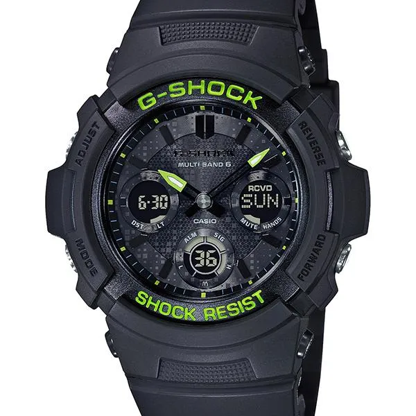 Reloj solar radiocontrolado CASIO G-SHOCK negro y amarillo para hombre AWG-M100SDC-1AJF