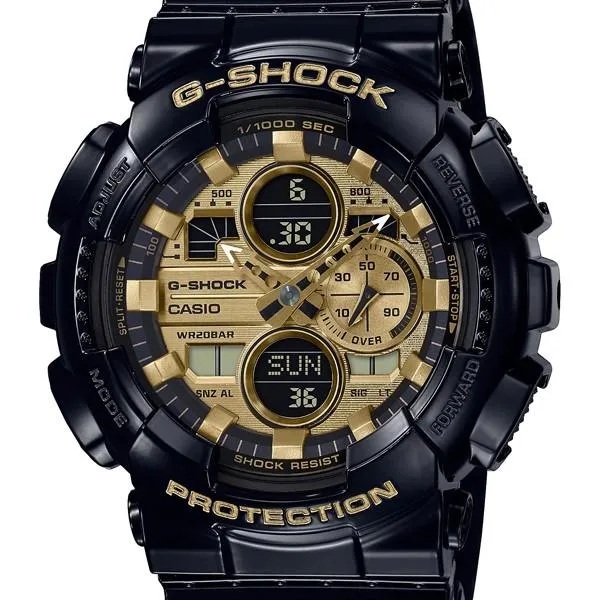 Reloj analógico-digital para hombre CASIO G-SHOCK GA-140GB-1A1JF JDM de colores llamativos: negro y dorado.