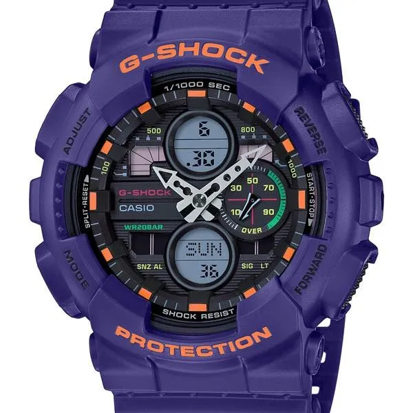 Reloj de hombre CASIO G-SHOCK GA-140-6AJF JDM analógico digital con cronómetro, color morado.
