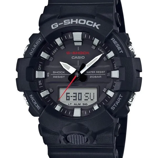 Reloj de pulsera analógico-digital de tamaño mediano para hombre CASIO G-SHOCK GA-800-1AJF JDM con botón frontal.