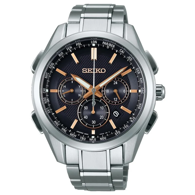SAGA199 - Reloj para hombre - Seiko Brightz - Reloj solar radiocontrolado - Titanio - Hora mundial - Cronógrafo -