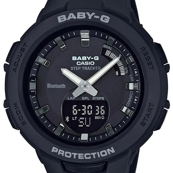 Reloj CASIO BABY‑GG‑SQUAD BSA‑B100‑1AJF JDM Mobile Link con monitor de pasos, analógico-digital, color negro, para mujer.
