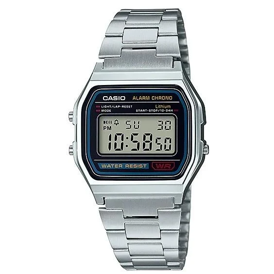 Reloj digital unisex JDM CASIO Collection STANDARD A158WA-1JH con correa de acero inoxidable