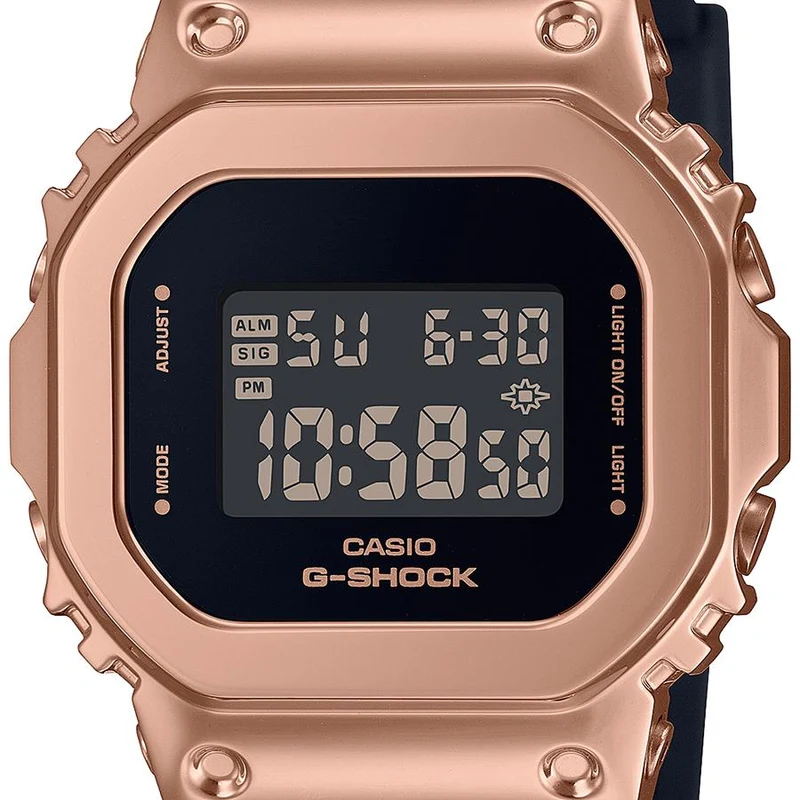Reloj digital unisex CASIO G-SHOCK GM-S5600UPG-1JF JDM con cubierta metálica, tamaño compacto, 5600, oro rosa.