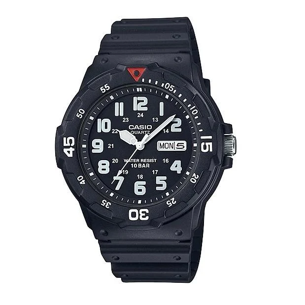 Reloj de pulsera analógico de cuarzo estándar para hombre CASIO Collection MRW-200HJ-1BJH JDM con bisel giratorio y fecha.