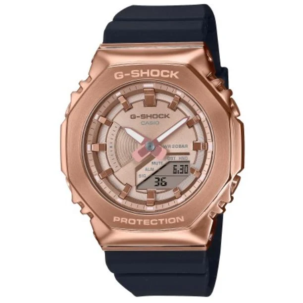 Reloj analógico-digital para mujer CASIO G-SHOCK GM-S2100PG-1A4JF JDM, octogonal, chapado en metal y color oro rosa.