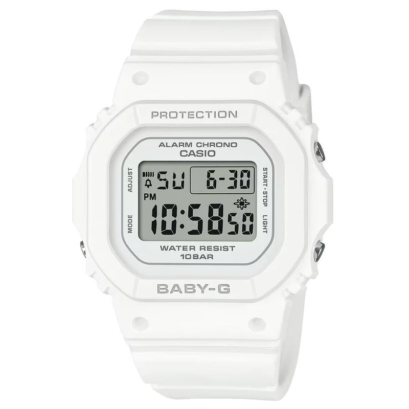 Reloj CASIO BABY-G BGD-565U-7JF JDM de diseño cuadrado, digital, de cuarzo, para mujer, resistente al agua hasta 10 ATM, compacto, delgado, de resina blanca.