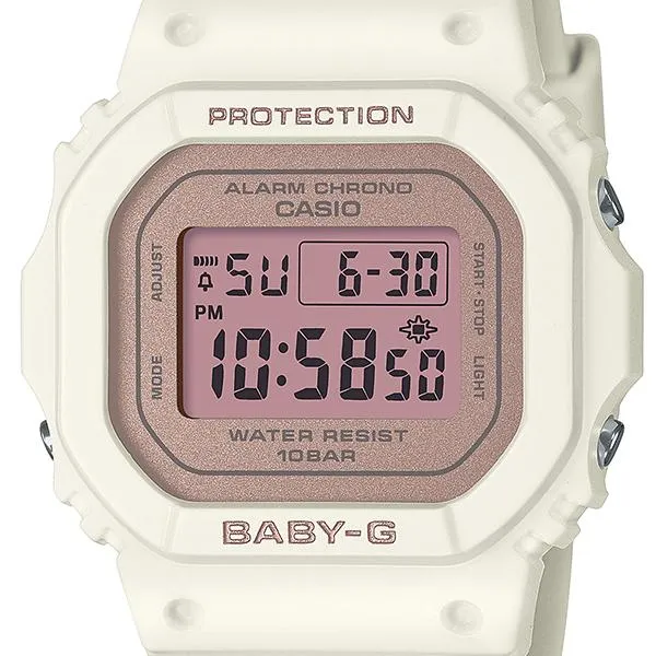 Reloj CASIO BABY-G BGD-565SC-4JF JDM, resistente a los golpes, digital, de cuarzo, para mujer, resistente al agua hasta 10 ATM, compacto, cuadrado, de resina, blanco y rosa.