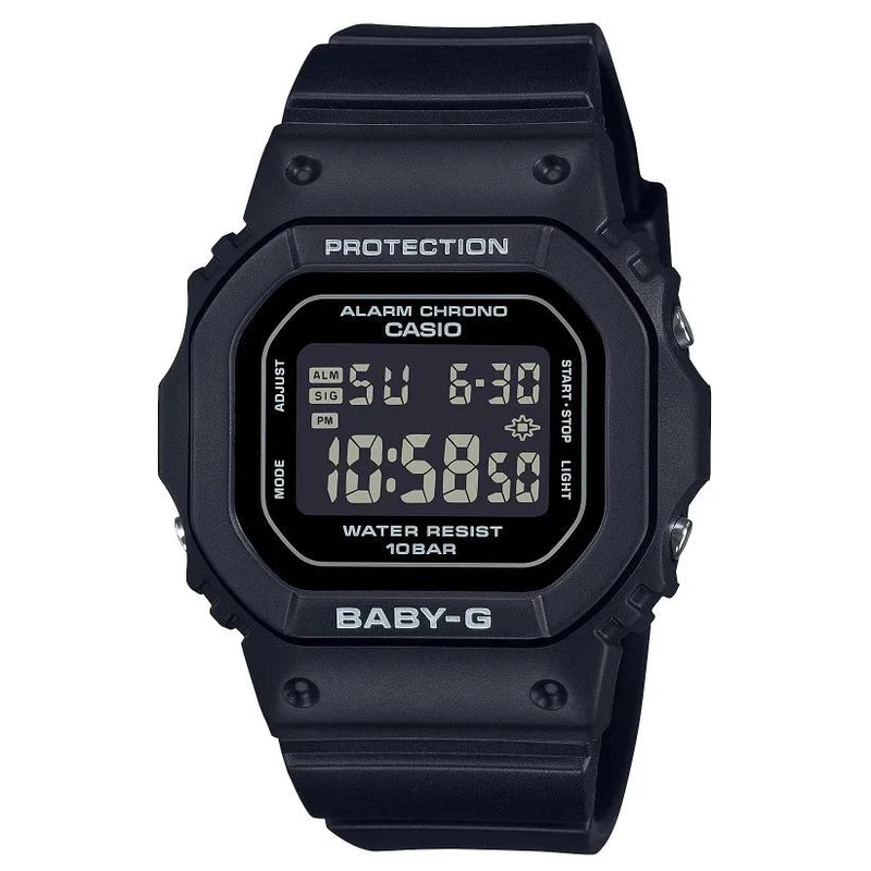 Reloj CASIO BABY-G BGD-565U-1JF JDM de diseño cuadrado, digital, de cuarzo, para mujer, resistente al agua hasta 10 ATM, compacto, delgado, de resina negra.