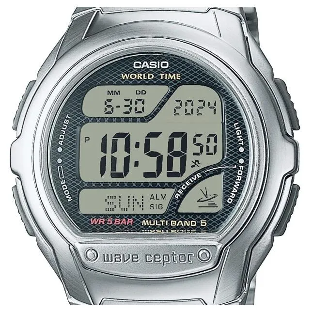 Reloj de pulsera radiofónico CASIO Wave Ceptor WV-58RD-1AJF para hombre, de cuarzo, multibanda, resistente al agua hasta 5 ATM, correa de acero inoxidable, modelo japonés.