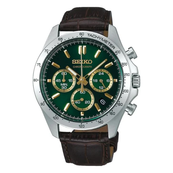 Reloj de hombre SEIKO SELECTION SBTR017 con esfera verde, cronógrafo de cuarzo y correa de cuero (mercado japonés).