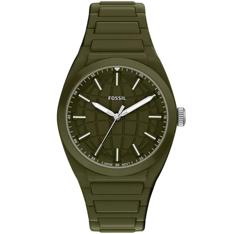 Fossil Everett 42mm Green Dial Silicone Mens Quartz Watch FS6178