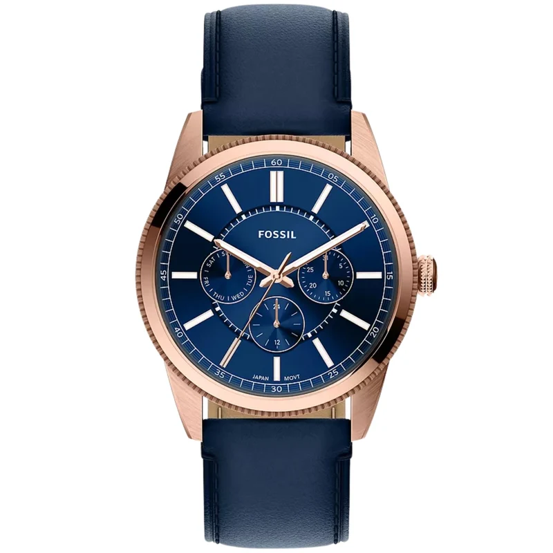 Fossil Pearson 42mm Multifunction Blue Dial Leather Mens Quartz Watch FS6196