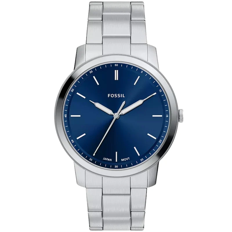 Fossil Minimalist 44mm Blue Dial Steel Mens Quartz Watch FS6180