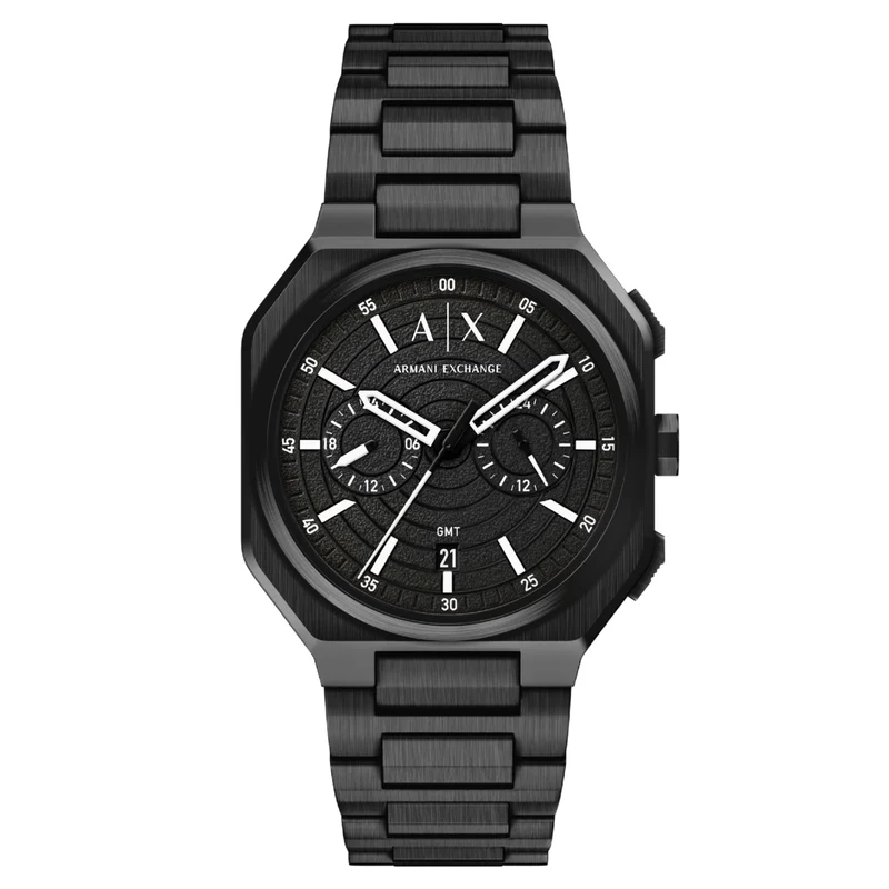 Armani Exchange Bass 40mm Dual-Time Black Dial Steel Mens Quartz Watch AX1478