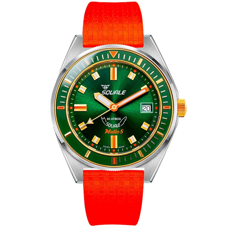 Squale Matic S 39.5mm Green Dial Rubber Mens Automatic Watch MATICGGRGR.MROR