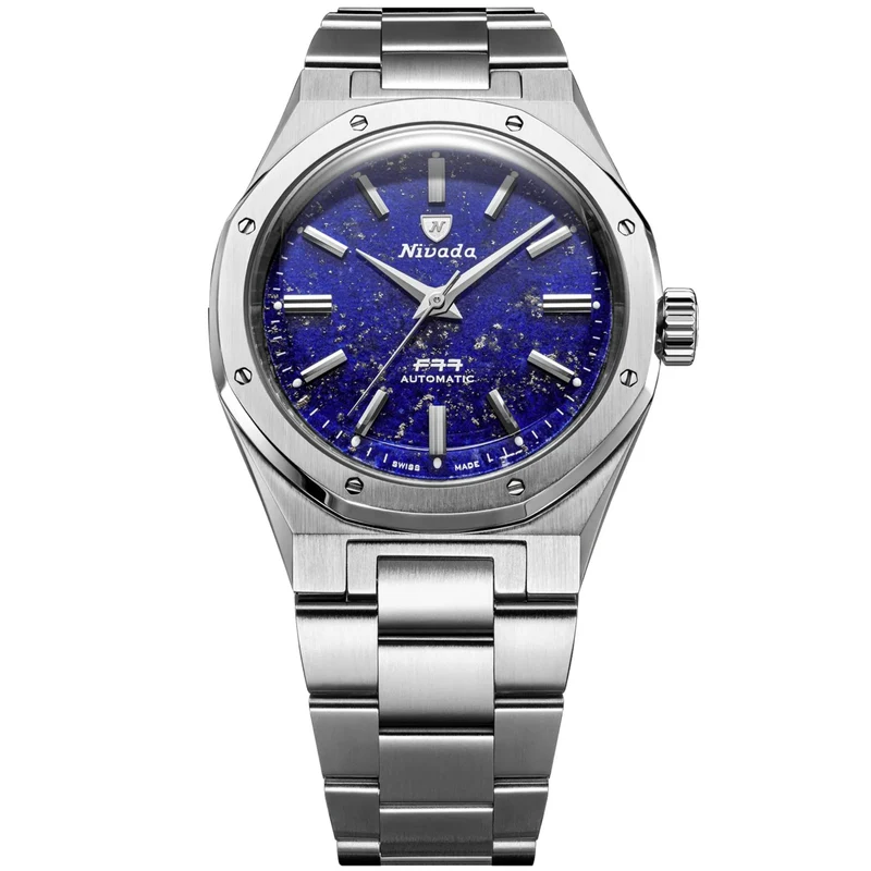 Nivada Grenchen F77 MK2 38mm Blue Dial Steel Mens Automatic Watch 68048A77
