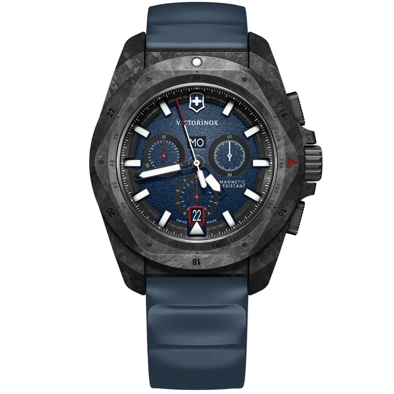 Victorinox I.N.O.X. 43mm Chronograph Blue Dial Rubber Mens Quartz Watch 242082
