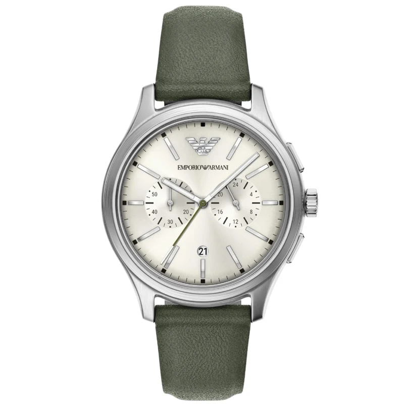 Emporio Armani Dario 42mm Chronograph Ivory Dial Leather Mens Quartz Watch AR11801