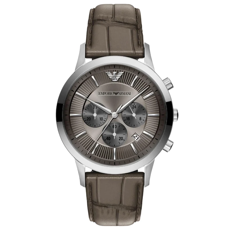 Emporio Armani Archetipo 43mm Chronograph Grey Dial Leather Mens Quartz Watch AR11821