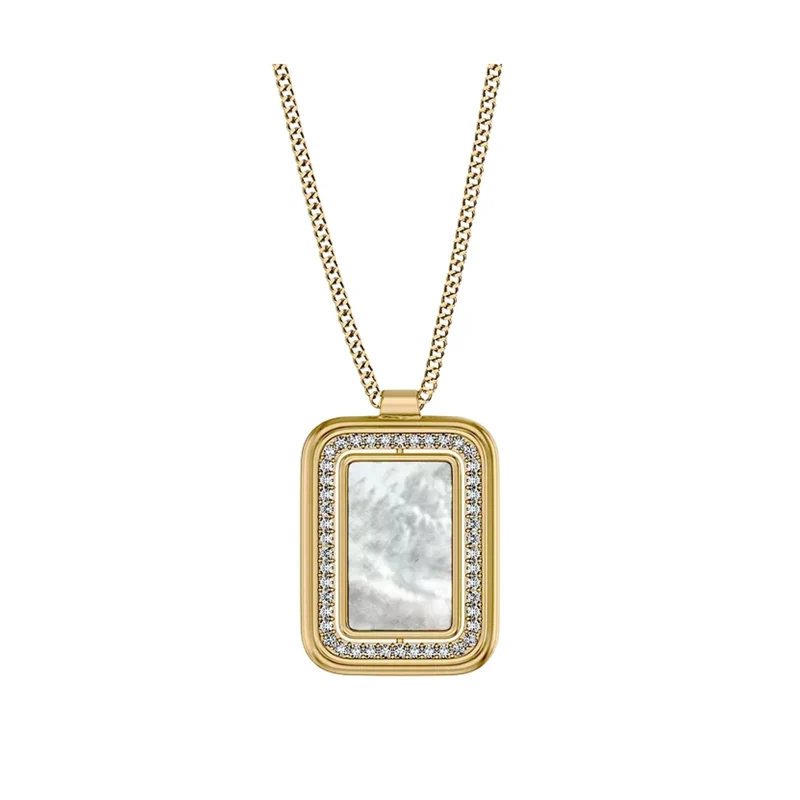 Fossil Raquel Glitz White Mother of Pearl Spinning Pendant Ladies Necklace JF04996710