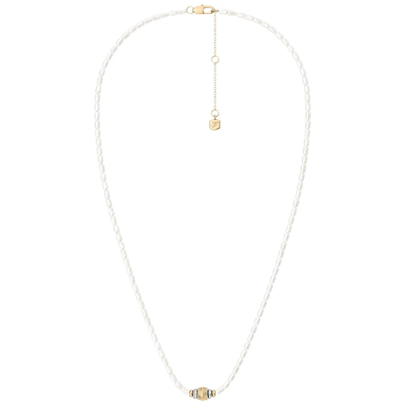 Fossil Harlow Rondelles White Acrylic Pearl Steel Station Ladies Necklace JF04992998