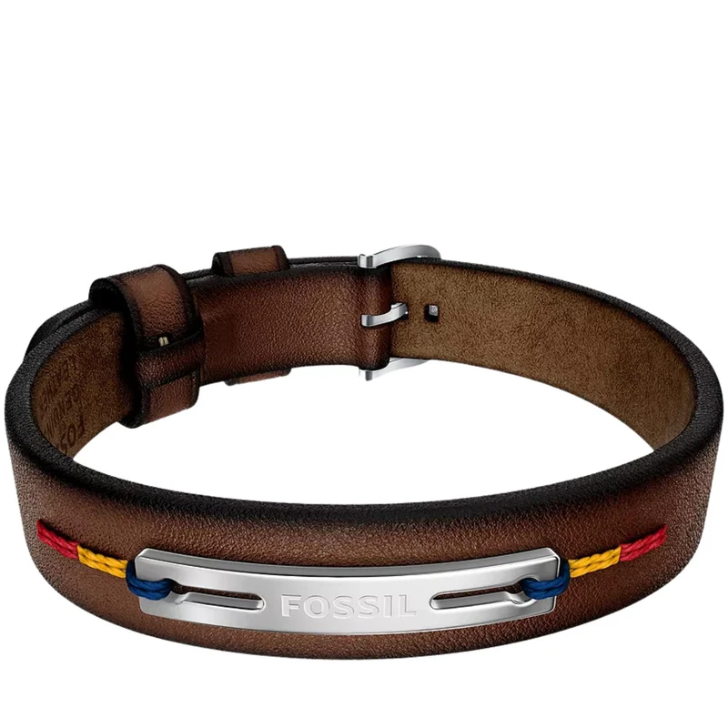 Fossil Everett Topstitch Brown Leather Strap Mens Bracelet JF05025040