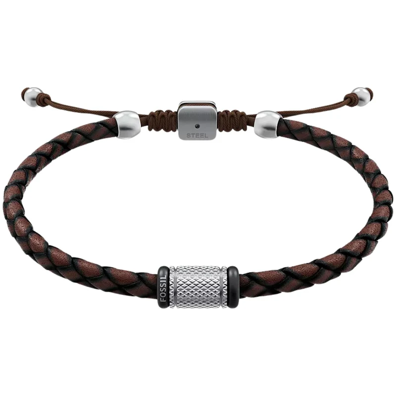 Fossil Machine Rondelles Brown Leather Station Mens Bracelet JF05009998