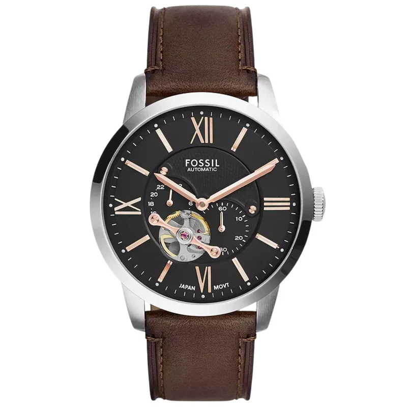 Fossil Townsman 45mm Open Heart Black Dial Leather Mens Automatic Watch ME3061