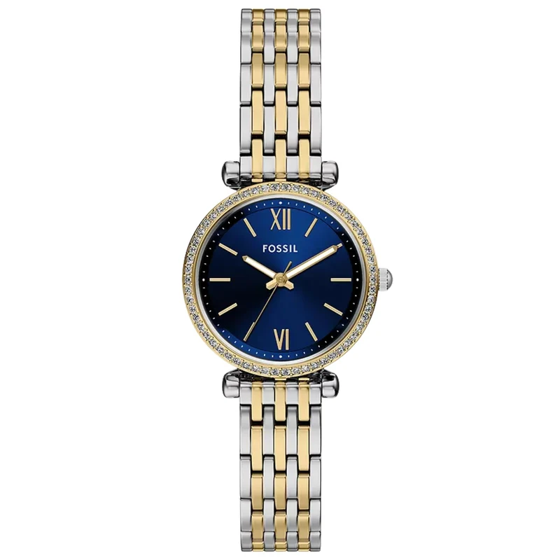 Fossil Carlie 28mm Blue Dial Steel Ladies Quartz Watch ES5438