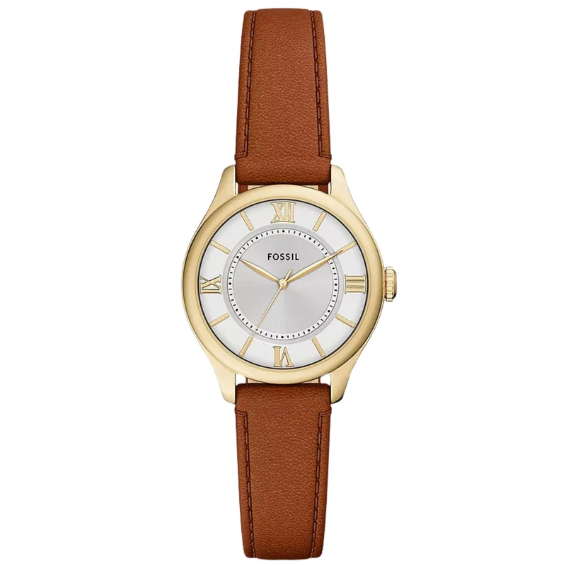 Fossil Gilmore 28mm Silver Dial Leather Ladies Quartz Watch ES5423