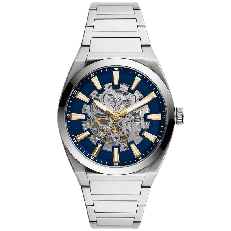 Fossil Everett 42mm Skeleton Blue Dial Steel Mens Automatic Watch ME3220