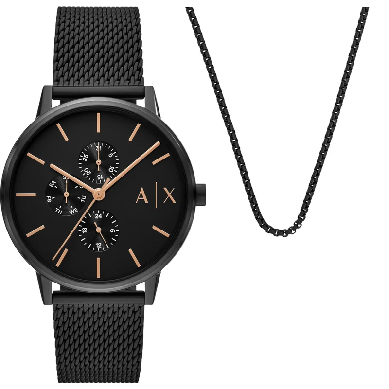 Armani Exchange Cayde 42mm Chronograph Black Dial Steel Mens Quartz Watch AX7162SET